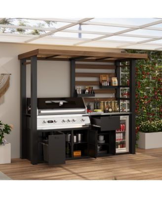 8x5 FT Galvanized Steel Frame Stainless Steel Tabletop Cedar Roof Outdoor Bar