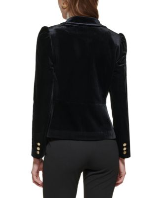 Petite Notch Collar Puff-Sleeve Velvet Jacket