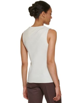 Petite Sleeveless Mix Media Knit Blouse