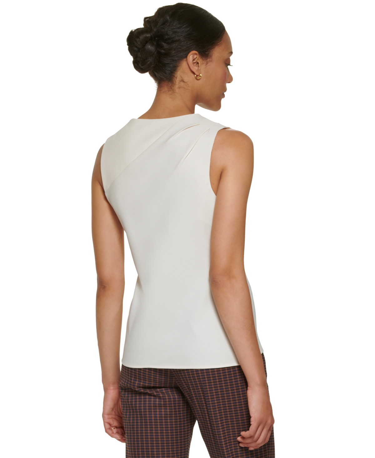 Dkny Petite Sleeveless Mix Media Knit Blouse In Yellow