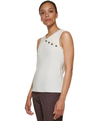 Petite Sleeveless Mix Media Knit Blouse