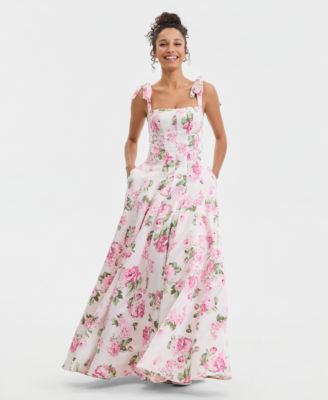 Juniors' Floral Print Sleeveless Gown
