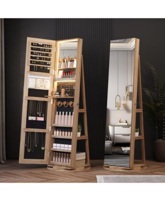360&deg; Swivel Jewelry Full-Length Mirror Cabinet with Lights