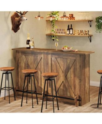 2-Tier Kitchen Storage Island, 63-Inch Bar Cabinet, Brown