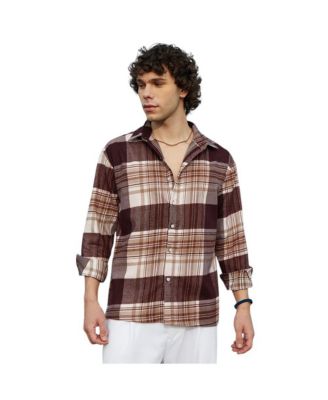 Men's Mocha Brown Plaid Oversized Shirt