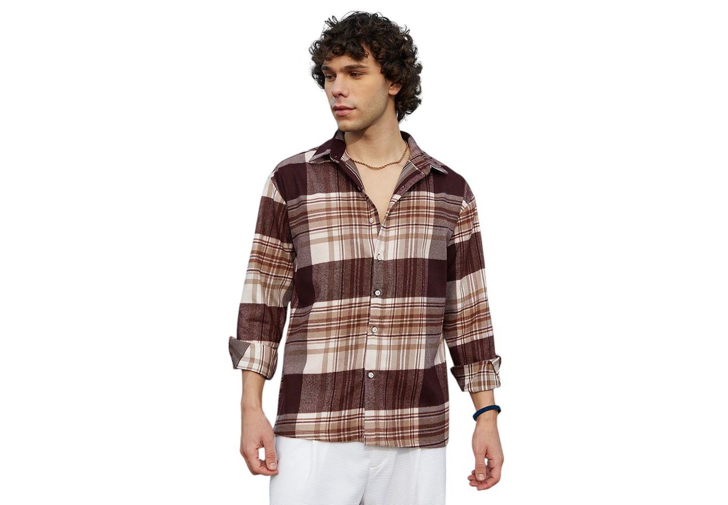 Мужская рубашка Cahoot Campus Sutra Mocha Brown Plaid Oversized, цвет: Коричневый — фото 1