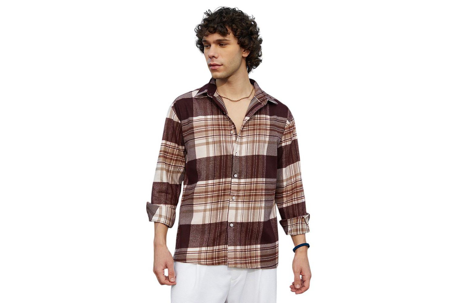 Men's Mocha Brown Plaid Oversized Shirt