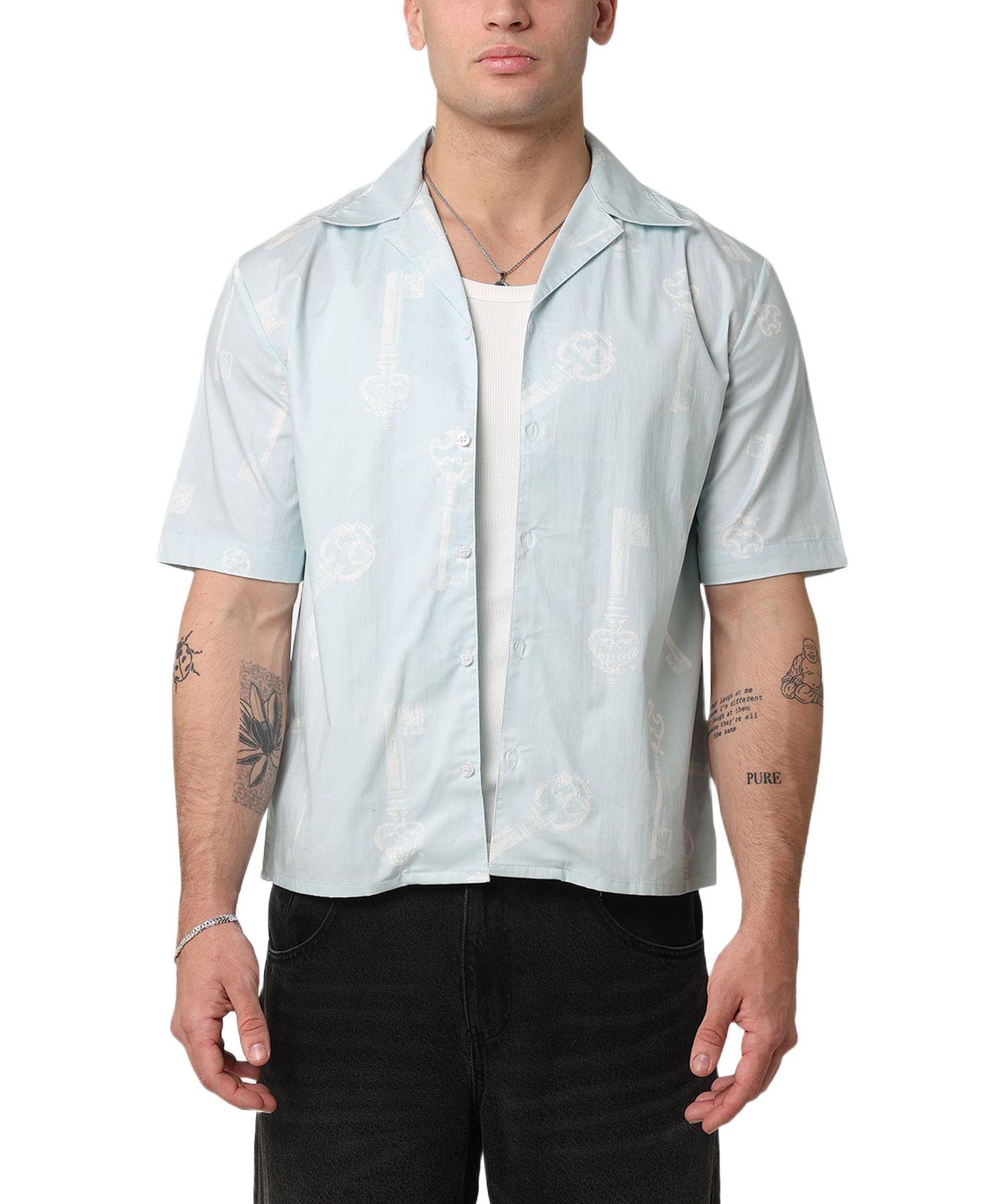 Men's Skeleton Key Button Up Shirt - Light Blue S