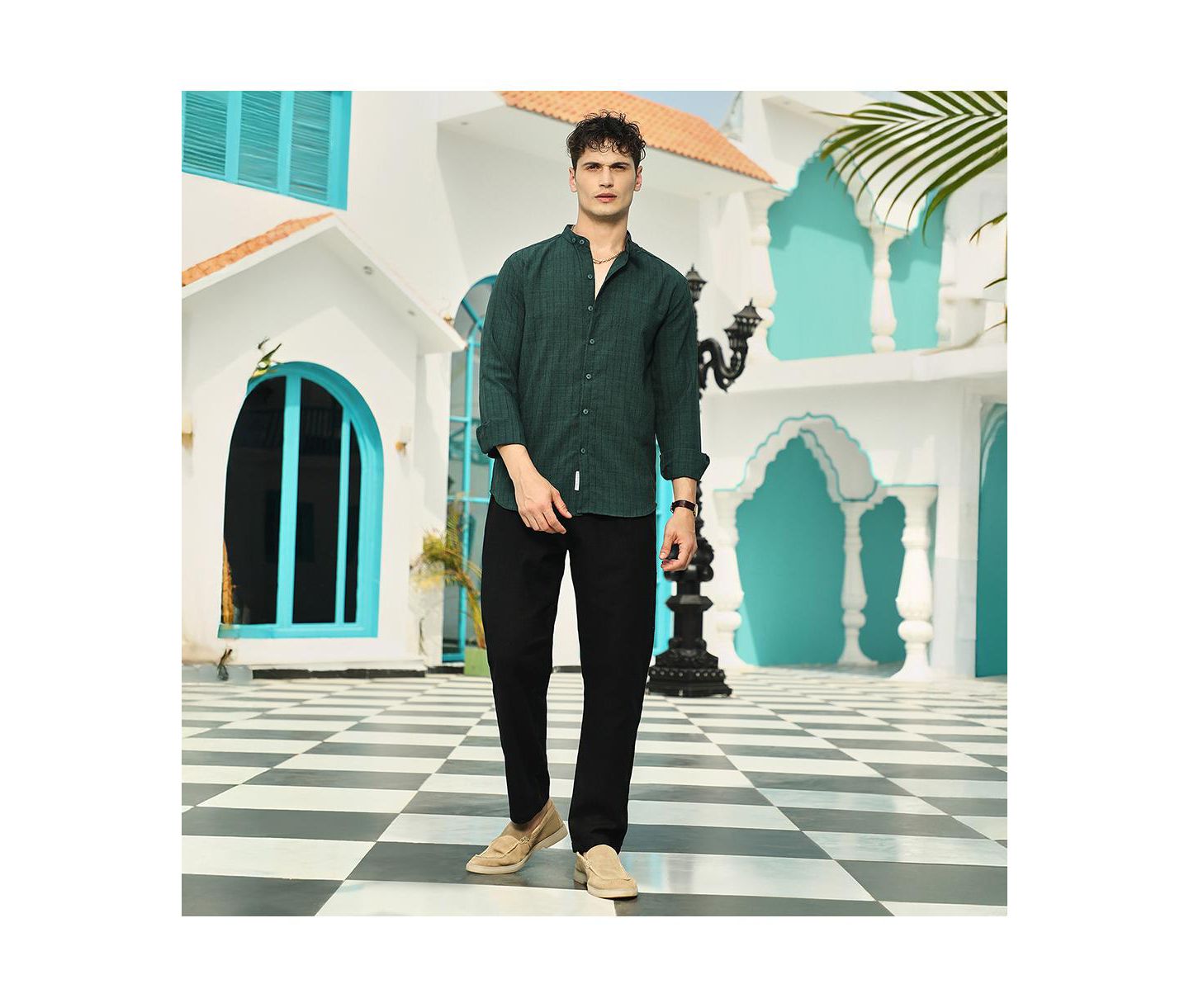 Мужская рубашка Cahoot Campus Sutra Emerald Green Pinstriped-Tactile, цвет: Зелёный — фото 6