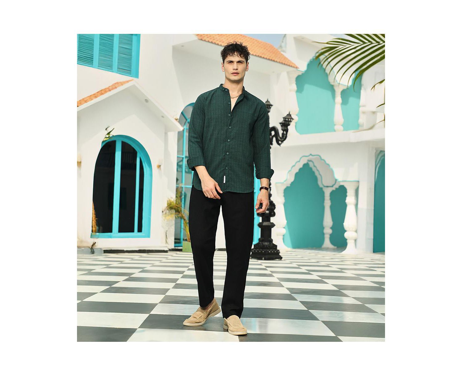 Men's Emerald Green Pinstriped-Tactile Shirt