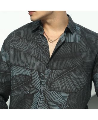 Men's Viridian Green Foliage-Outline Shirt