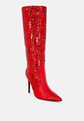Womens Sitarah Sequin Embellished Metallic Long Boots