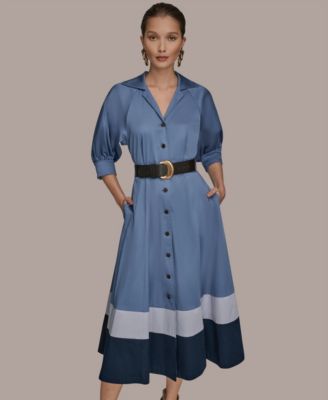 Petite Color Block Midi Shirt Dress