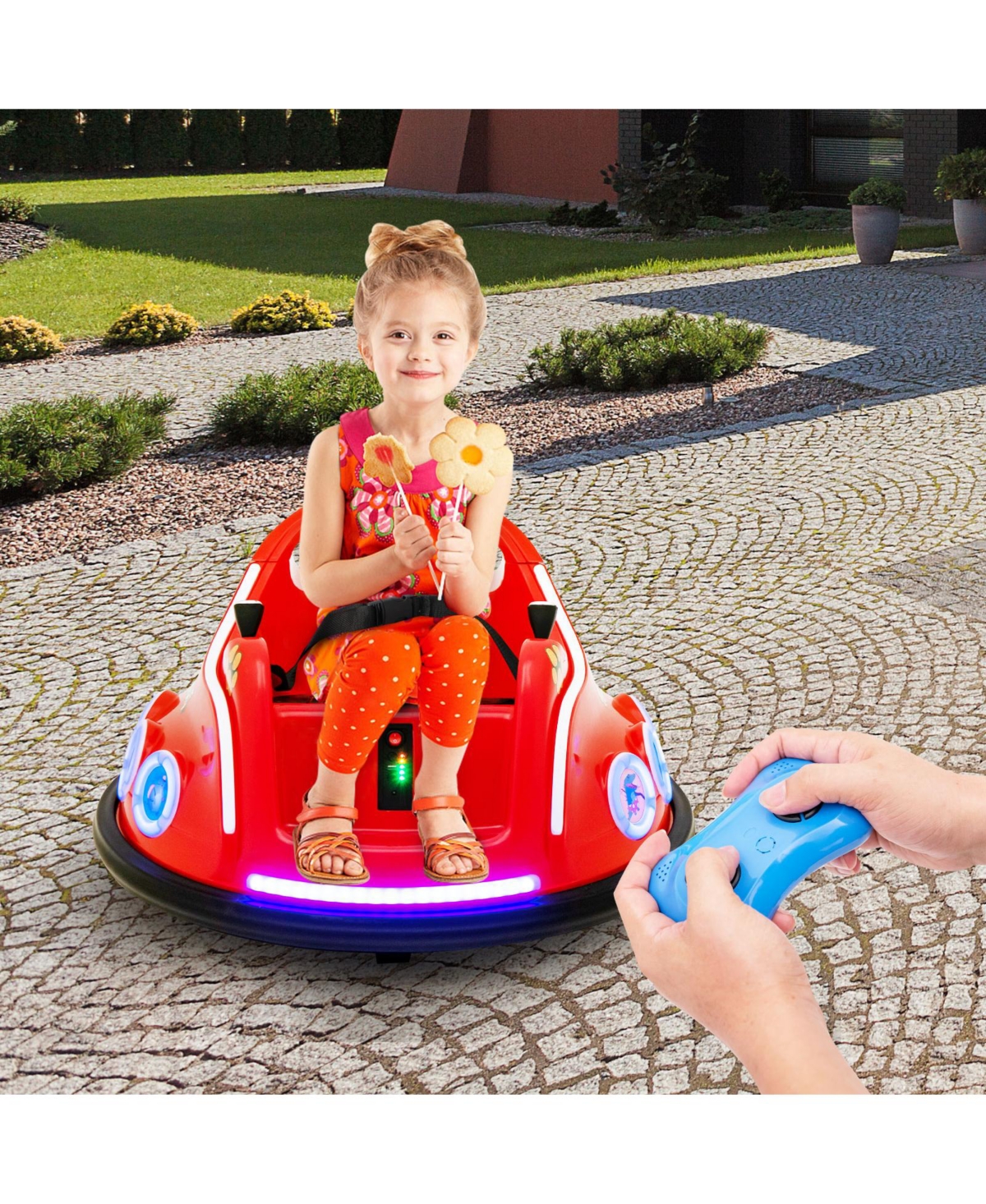 Sugift 12V Electric Ride On Car with Remote Control and Flashing Led Lights