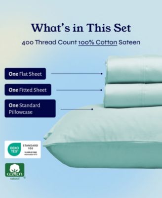 Soft Twin Cotton Sheet Set - 400 Thread Count 100% Cotton Sateen