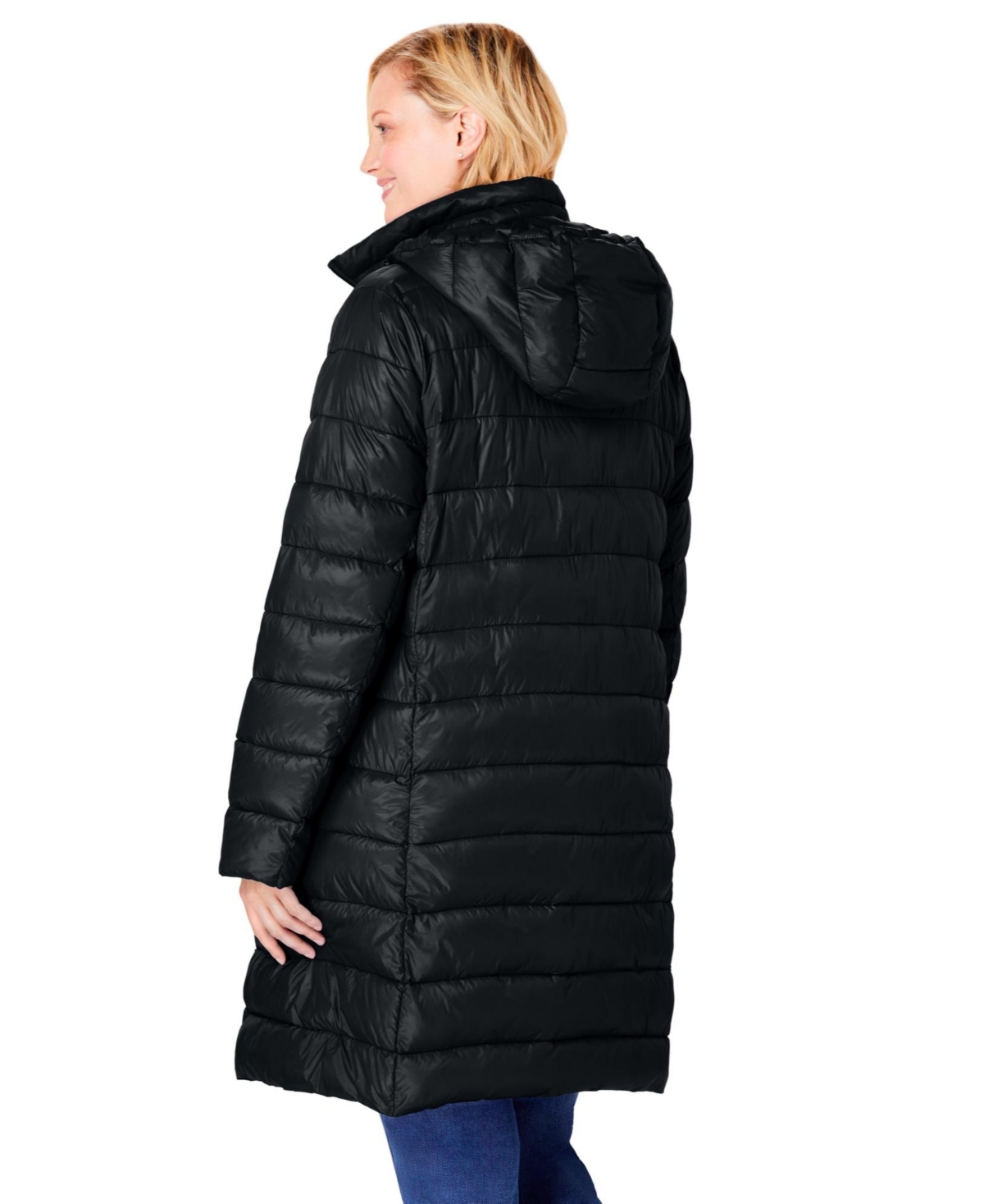 Woman Within Plus Long Packable Puffer Jacket