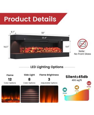 50 Inches Wall-Mounted Electric Fireplace With Led Lighted Mantel And Remote, Modern Indoor Heating Accent Fireplaces