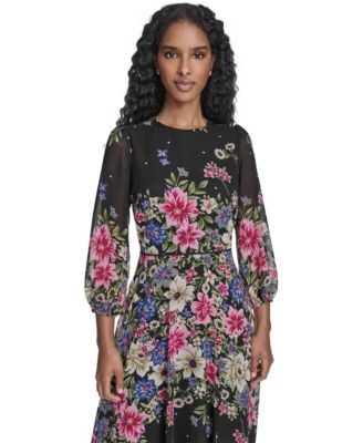 Women's Crewneck Balloon-Sleeve Midi Dress