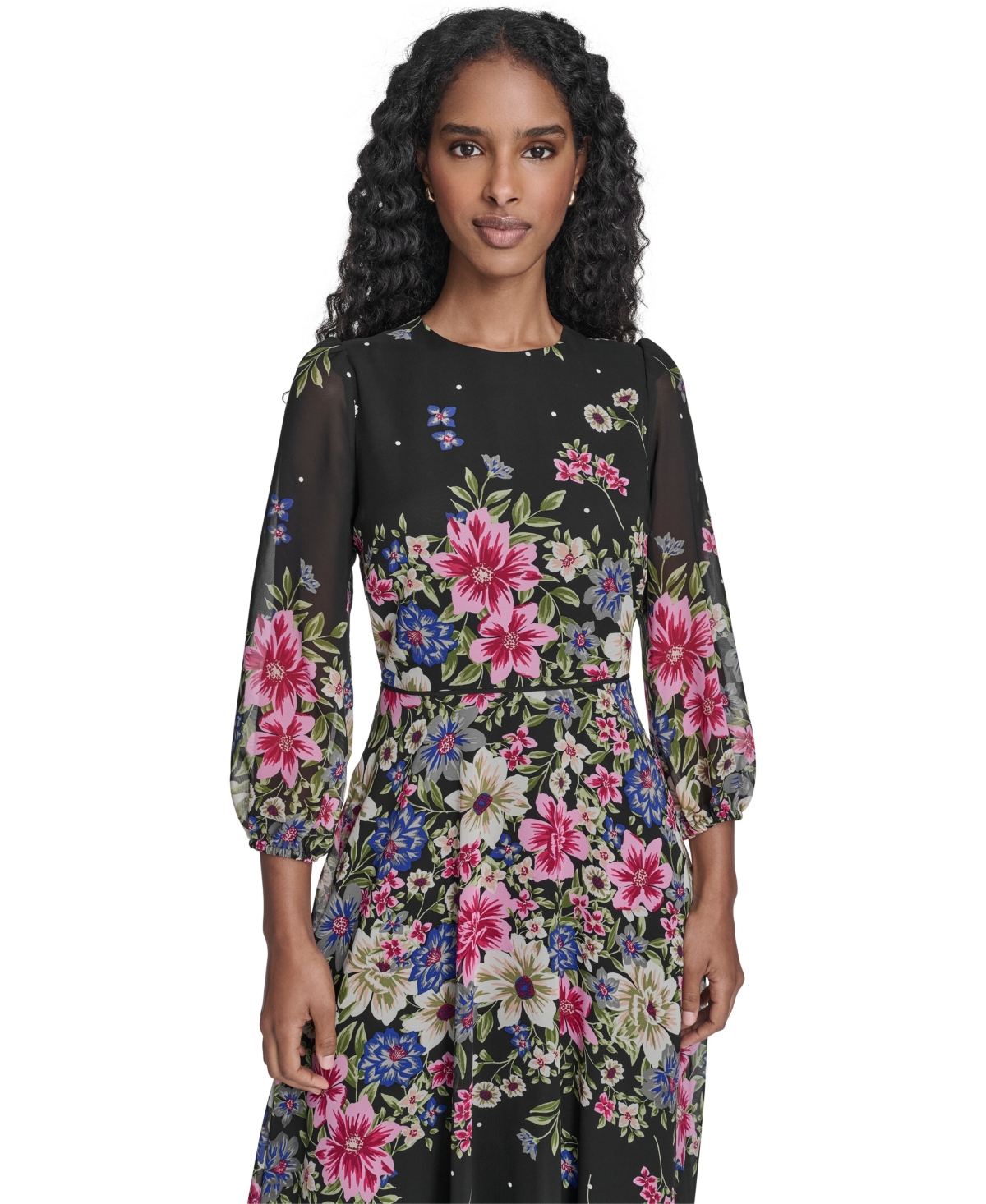 Jessica Howard Women's Crewneck Balloon-Sleeve Midi Dress