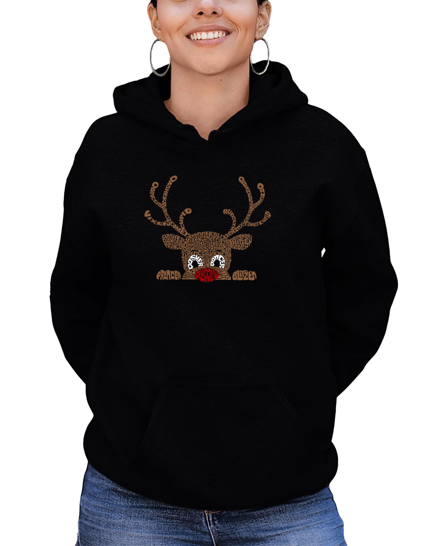 Women's Peeking Reindeer Word Art Long-Sleeve Sweatshirt