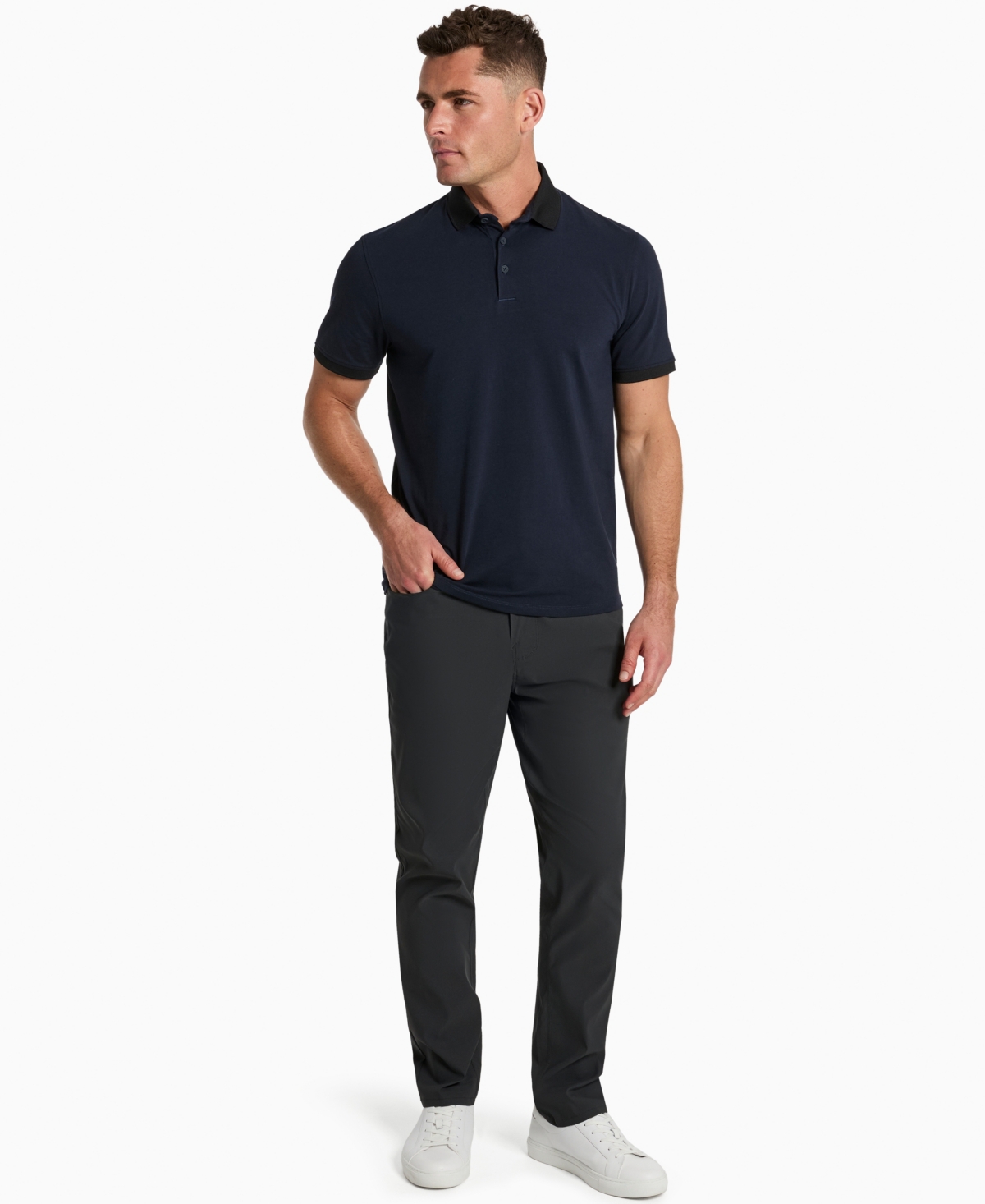 Kenneth Cole Men's Solid Button Placket Polo Shirt