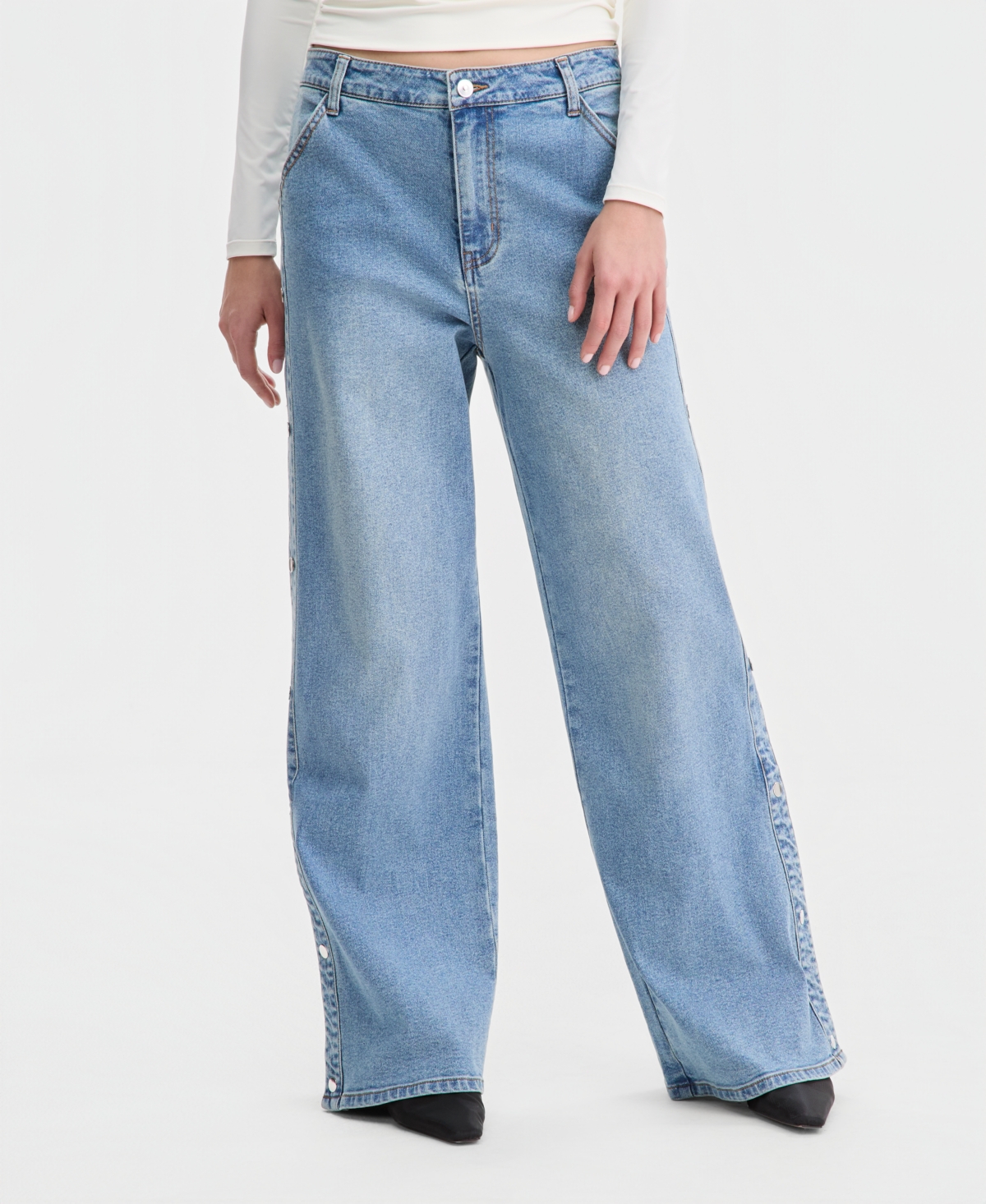 Bar Iii Women's High Rise Studded Wide Leg Jeans, Macy's Exclusive