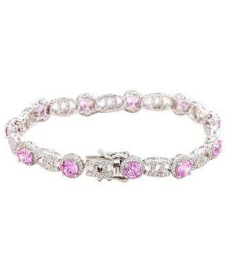 Suzy Levian Sterling Silver Sapphire Double C Link Tennis Bracelet