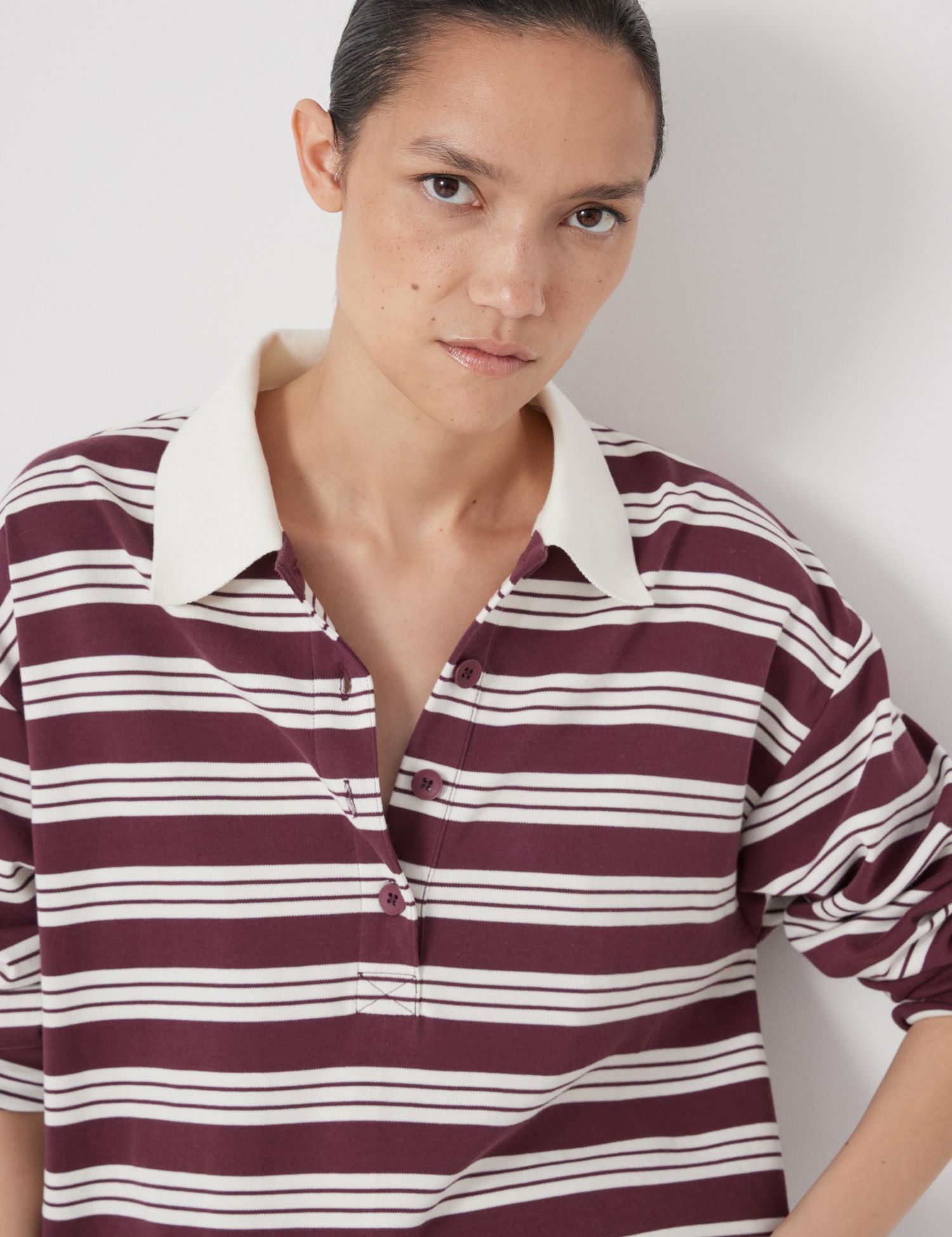 Women's Cotton Striped Polo Top