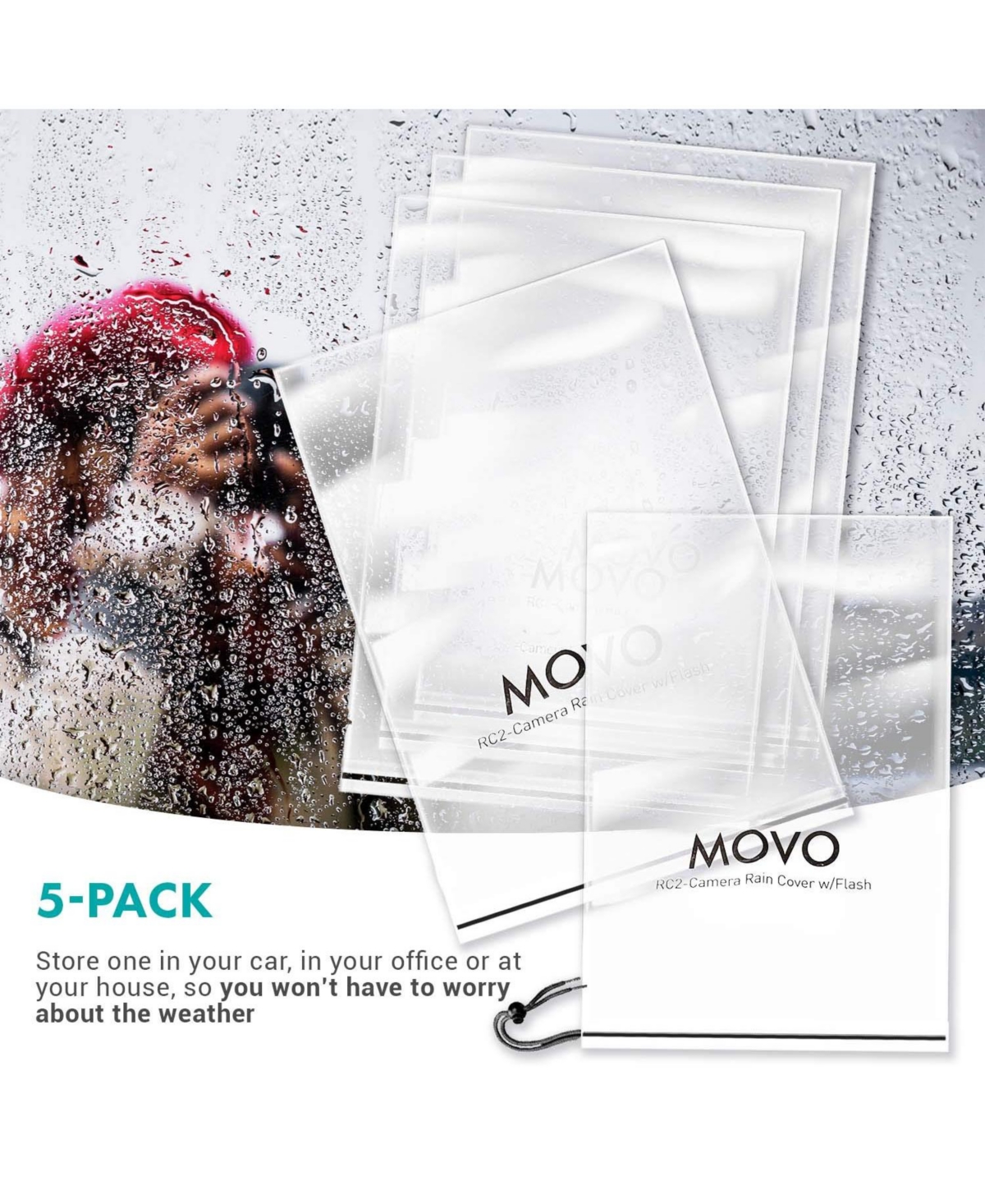 Movo (5 Pack) RC1 Clear Rain Cover for Dslr Camera & Lens up to 18 Long