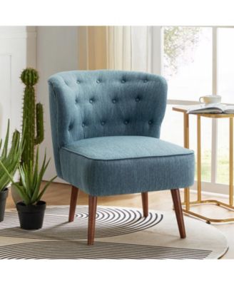 Afzal 25.8" W Modern Tufted Polyester Accent Side Chair with Solid Wood Legs