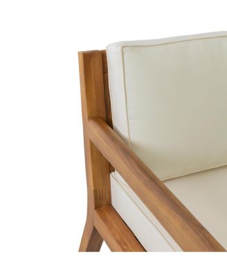 Acacia Patio Club Chairs (Set of 2), Teak Finish, Beige Cushions