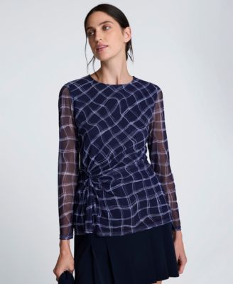 Kenneth Cole - Women's Knotted Waist Plaid Long-Sleeve Top