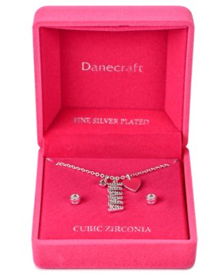 Silver-Tone "MAMA" Cubic Zirconia Pendant Necklace and Stud Earrings Set