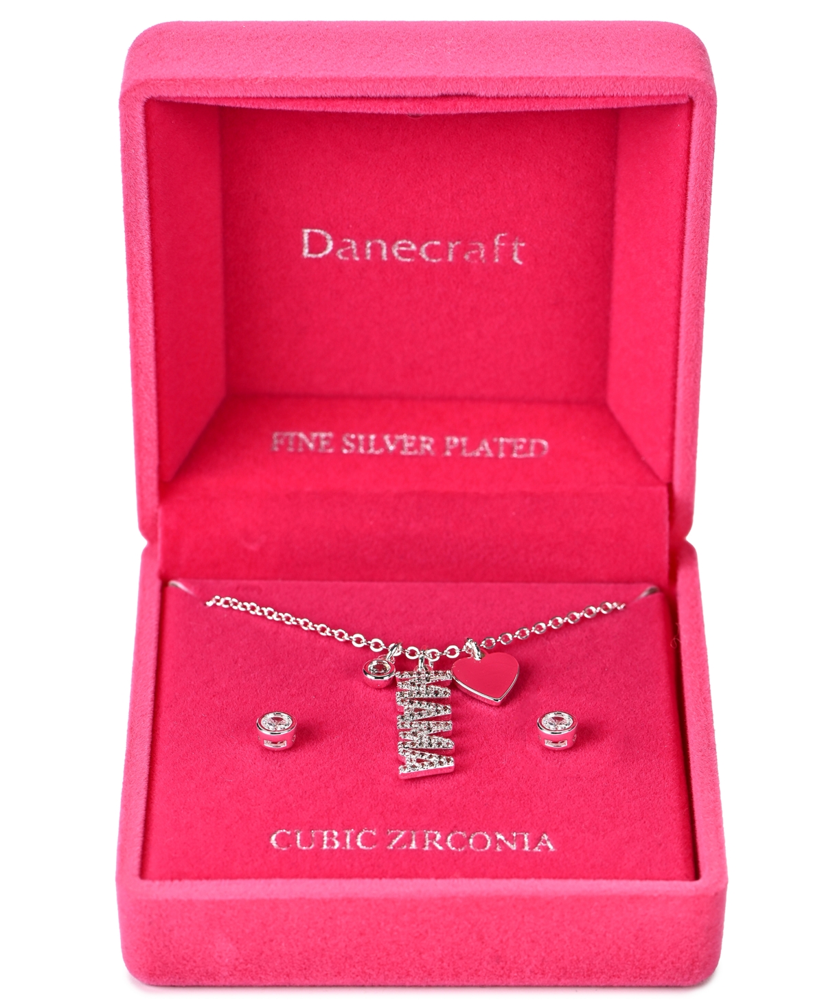 Giani Bernini Silver-Tone "Mama" Cubic Zirconia Pendant Necklace and Stud Earrings Set