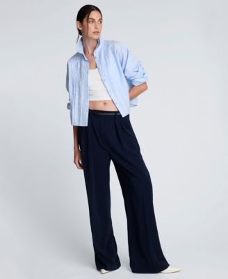 Women's Cropped Tuxedo Style Blue Button Down