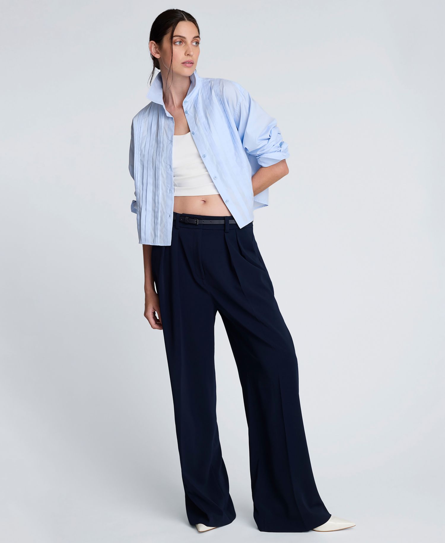 Women's Cropped Tuxedo Style Button Down