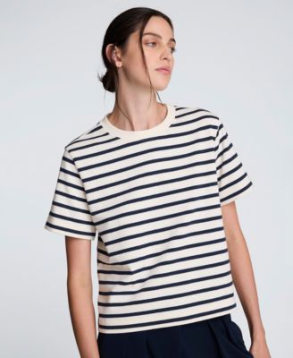 Women's Crewneck Striped Boxy T-Shirt
