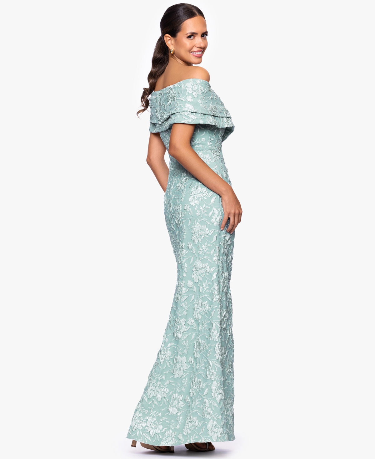 Betsy & Adam Women's Long Off-the-shoulder Dress In Blue