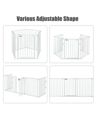 115 Inch Length 5 Panel Adjustable Wide Fireplace Fence-White
