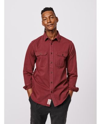 Men's Women s Long-Sleeve Cotton Twill Button-Up Shirt with Double Patch Pockets