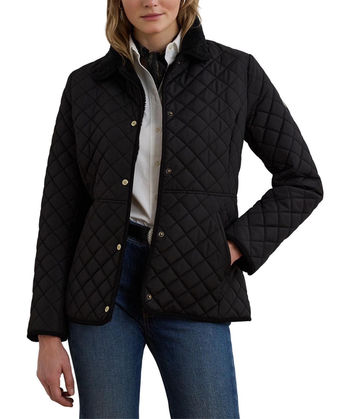 Lauren Ralph Women's Faux-Sherpa-Collar Quilted Coat