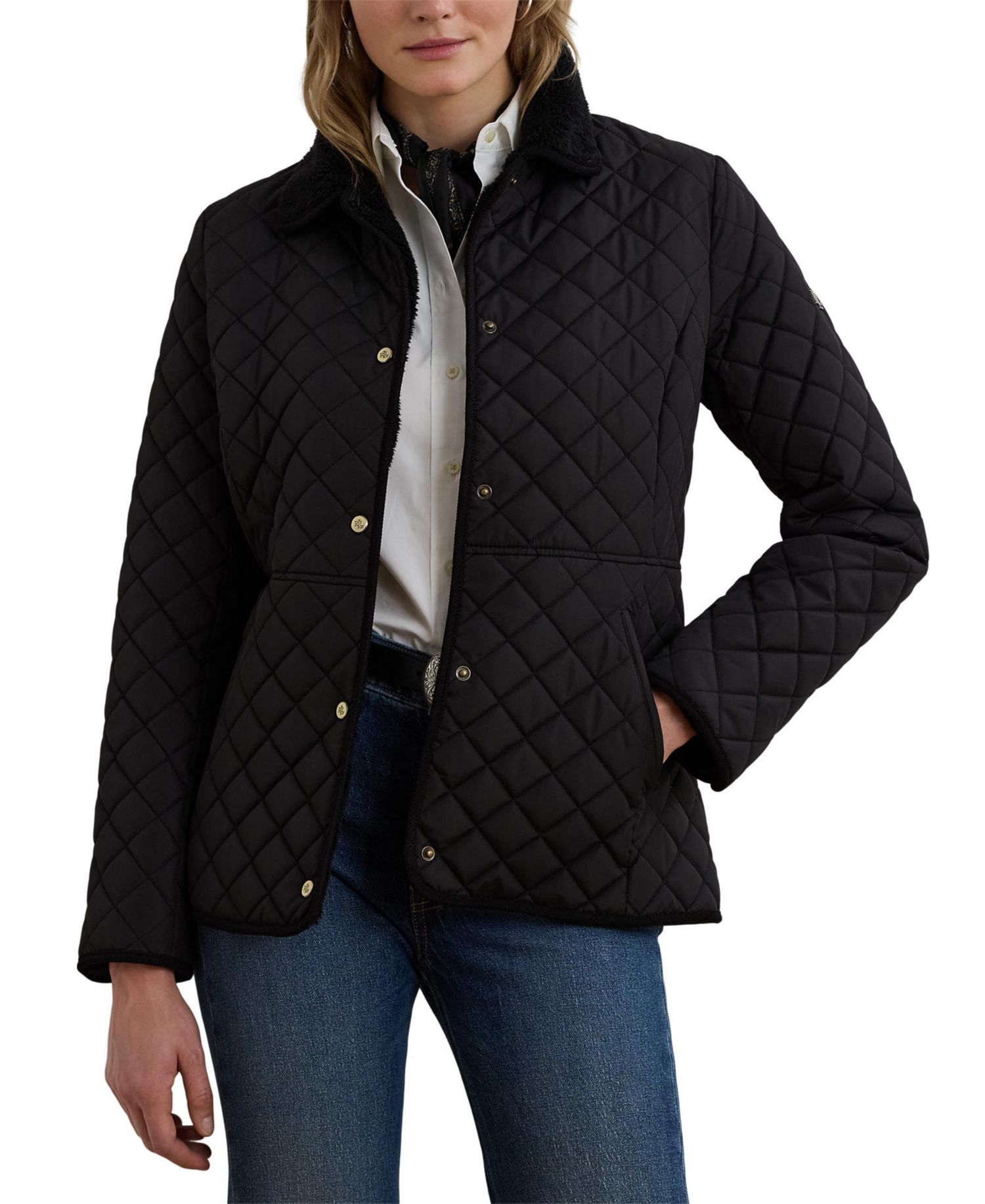 Women's Faux-Sherpa-Collar Quilted Coat