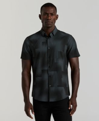 Perry Ellis - Men's Slim Fit Linear Geo Print Stretch Shirt