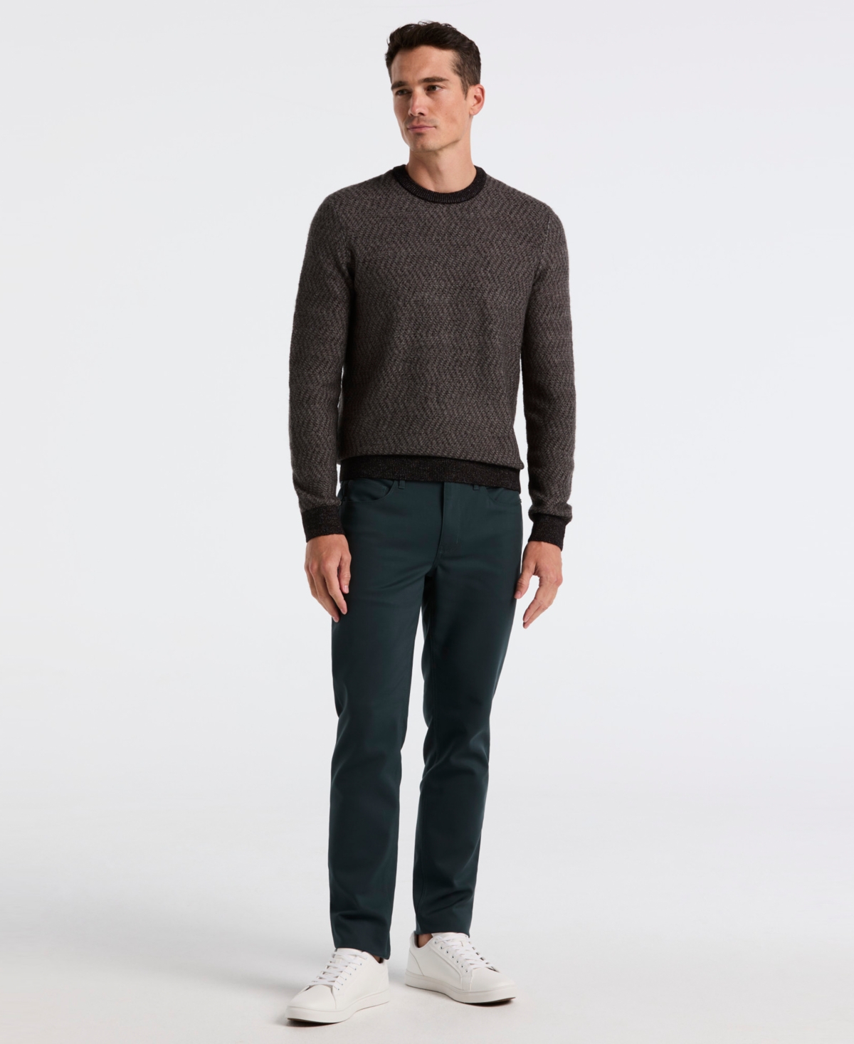 Perry Ellis Men's Herringbone Long-Sleeve Crewneck Sweater
