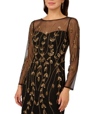 Petite Long-Sleeve Beaded Dress