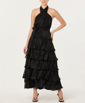 ASTR the Label - Women's Adamaris Crossover Halter Neck Tiered Maxi Dress