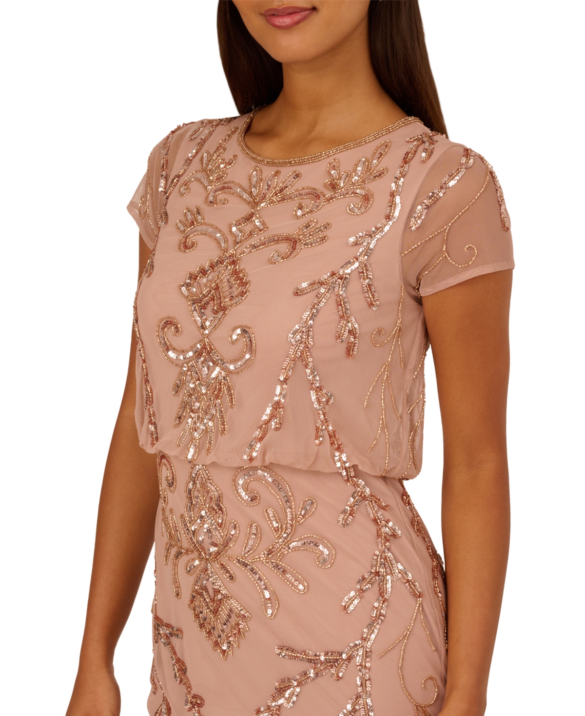 Adrianna Papell Petite Bead Blouson Long Dress