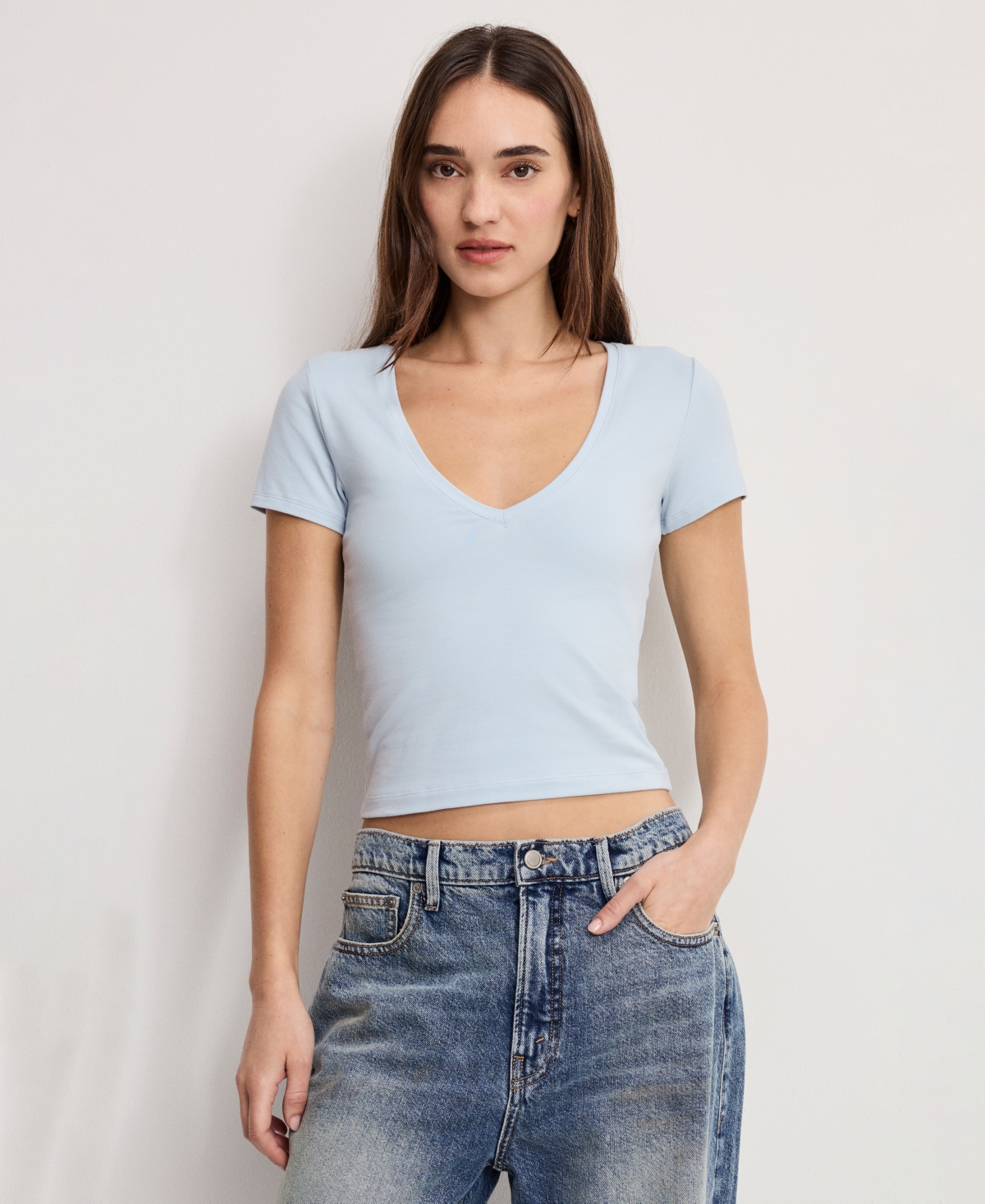 Good American Women's V-Neck Short-Sleeve Top