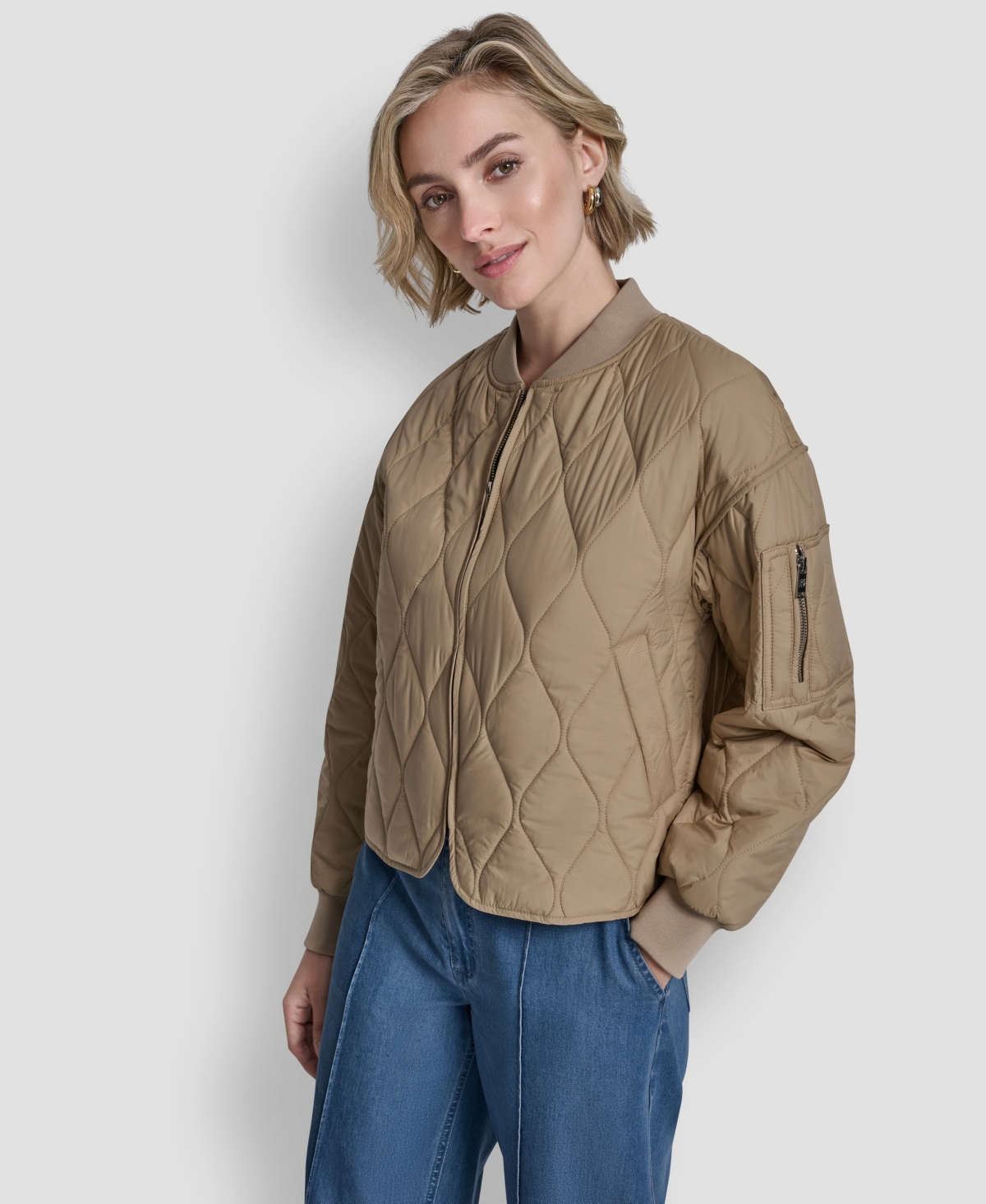 Dkny Women's Long-sleeve Quilted Bomber Jacket In Brown