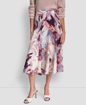 DKNY - Women's Printed Bias-Cut A-Line Midi Skirt